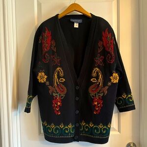 Vintage paisley and floral cardigan by Maggie McNaughton, size 2X